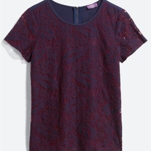 ECU Market & Spruce Feminine Navy Blue &‎ Burgundy Lace Top Back Zipper, Large